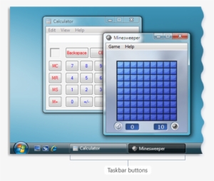 Picture Showing Calculator And Minesweeper On The Desktop - Top Taskbar Programs For Xp