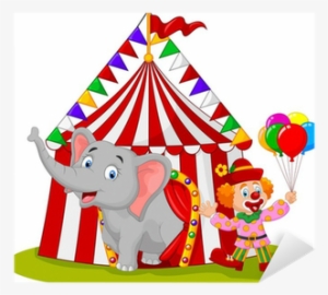 Cartoon Cute Elephant And Clown With Circus Tent Sticker - Happy Elephant Circus Clipart