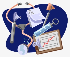 Stethoscope With Syringe And Clipboard Royalty Free - Illustration