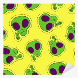 Hand Drawn Alien Face Patch Icon Seamless Pattern Sticker - Icon