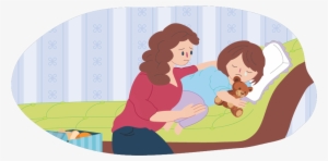 Mother Comforting Sad Child In Bed - Child