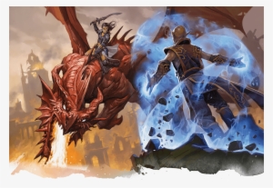 A Githyanki Astride A Red Dragon Confronts A Githzerai - Lich Queen Begotten