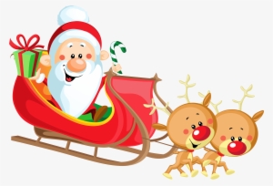 Cute Santa With Sleigh Png - Santa Claus