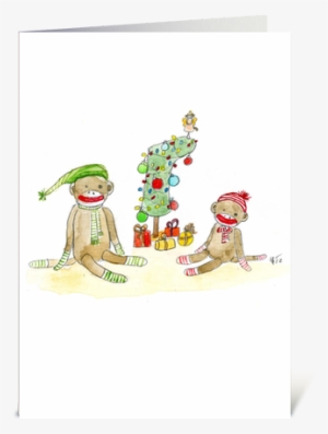 Sock Monkey Christmas Greeting Card - Cartoon