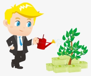 Businessman Watering Small Plant - Businessman With Money Cartoon Png
