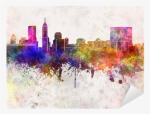 Indianapolis Skyline In Watercolor Background Sticker - Indianapolis Skyline In Watercolor Background