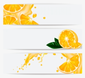 Cards With Realistic Orange And A Splash Of Juice, - Orange