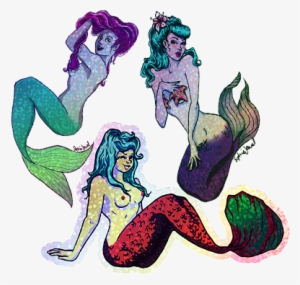Pinup Mermaid Holographic Sticker - Illustration