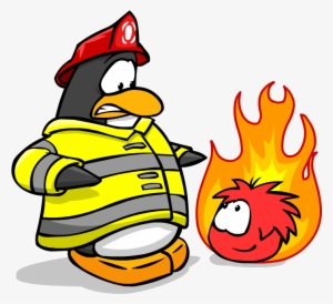 Firefighter Black Puffle Transparent - Black Puffle On Fire