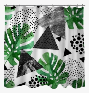 Watercolor Tropical Leaves And Textured Triangles Background - Tropical Leaf Watercolour