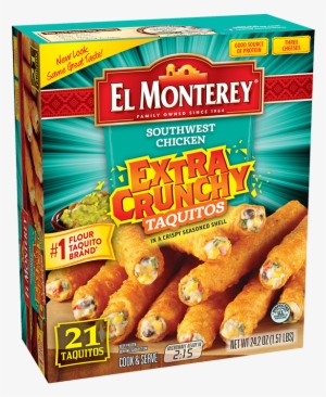 Crunchy Chicken & Cheese Taquito Snacks - El Monterey Extra Crunchy Mini Tacos, Beef