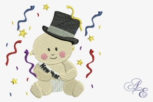 A Baby New Year Wearing A Sash And Top Hat In A Shower - Baby New Year