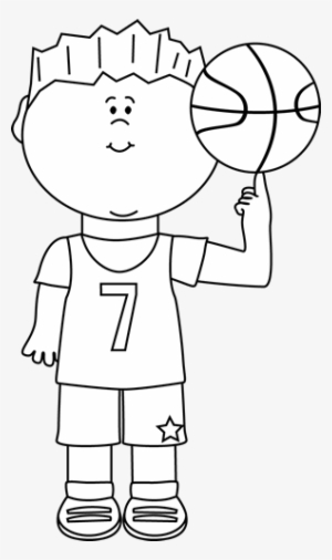 Black And White Boy Balancing Basketball On Finger - Black And White Basketball Player Clipart