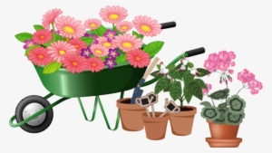 Spring Planting Clipart - Wheel Barrow Flowers Clipart