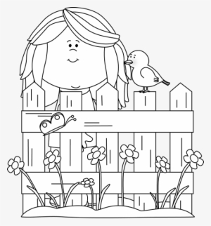 Black And White Spring Girl With A Bird Clip Art Black - Behind Black And White