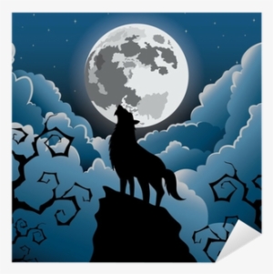 Silhouette Wolf Howling At The Moon ,halloween Vector - Sagoma Di Un Lupo Che Ulula Alla Luna