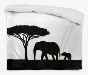 African Elephant With Baby Silhouette Duvet Cover • - Afrikanischer Elefant Silhouette
