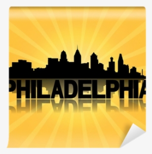 Philadelphia Skyline Reflected With Sunburst Illustration - Philadelphia Skyline Black And White
