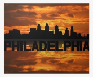 Philadelphia Skyline Reflected With Text And Sunset - Philadelphia Skyline Black And White