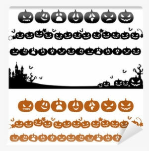 Halloween Pumpkin Line Decoration In Silhouette Wall - Halloween