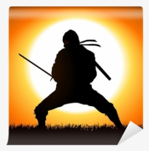 Silhouette Illustration Of A Ninja On Grass Field Wall - Ninja Field