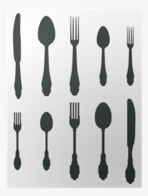 Silhouettes Of Spoon, Fork And Knife-vector Poster - Fork