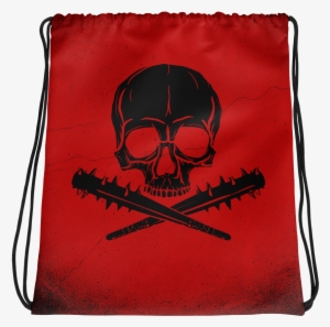 Drawstring Bag - Art Print: Skull And Crossbones Over Old Damaged Map