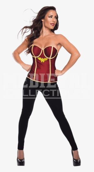Adult Wonder Woman Fishnet Overlay Corset - Wonder Woman Corset Comics