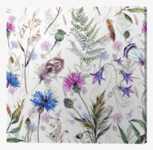 Hand Drawn Watercolor Wildflowers Canvas Print • Pixers® - Centaurea Cyanus Polka Dot Series