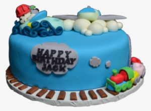 A Fully Loaded Cake With A Plane, Boat And A Train - Cake