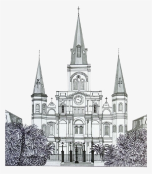 Building Church Watercolor Painting Sketch Steeple - St Louis Cathedral In New Orleans Easy