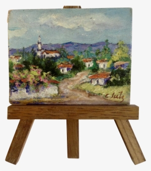 Clutz, Miniature Oil Painting On Wood Landscape Costa - Outdoor Table