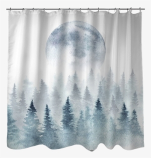 Landscape Of A Winter Forest And Rising Moon - Curtain