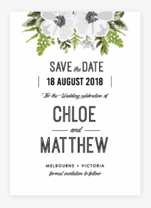 Botanical Save The Date White With Black Text - Jasmine
