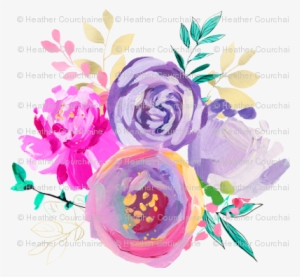 Purple And Gold Floral Bouquet 1 6" Back - Purple And Gold Floral Clip Art