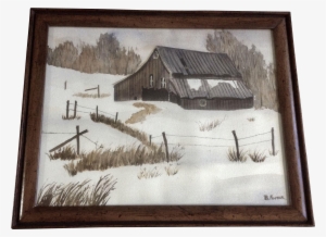 B Foster, Winter Scene Of The Old Barn, Watercolor - Watercolor Painting