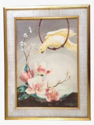 Tamara B, White Crested Cockatoo Parrot On Perch With - Watercolor Painting