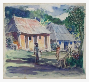 American School Artist Watercolor Titled Brown Walls, - Watercolor Painting