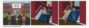 People Walking Into School - Cartoon