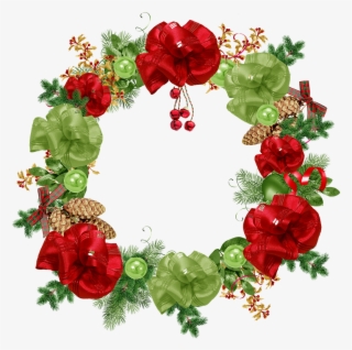 Crown, Christmas, Foliage, Green, Red, Bowls, Ribbon - Christmas Wreath Png Poinsettia