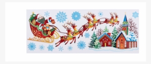 Christmas Window Decals, Santa Sleigh With Church - Illustration