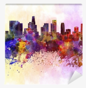 Los Angeles Skyline In Watercolor Background Wall Mural - Los Angeles Skyline Art