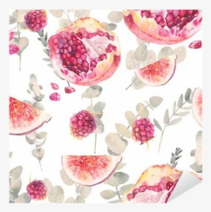 Watercolor Exotic Fruits Seamless Pattern With Eucalyptus - Food Wallpaper Seamless Tile