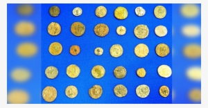 36 Coins Artistically Photographed On A Blue Background - Euclidean Vector
