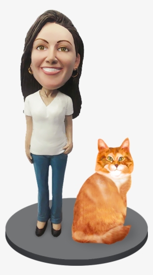Custom Female With Custom Pet Cat Bobblehead - Great Dane Bobble Head