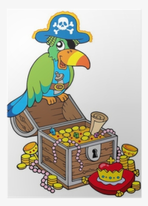 Big Treasure Chest With Pirate Parrot Poster • Pixers® - Prize Clip Art