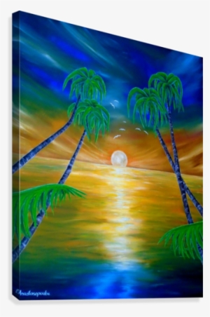 Canvas Print, Painting, Art, Tropical, Seascape, Palmtrees,sunset,sunrise - Painting