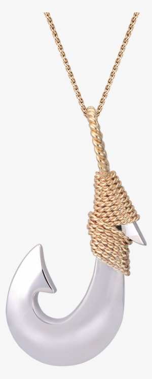 Yellow Gold And Silver Fish Hook Pendant - Locket