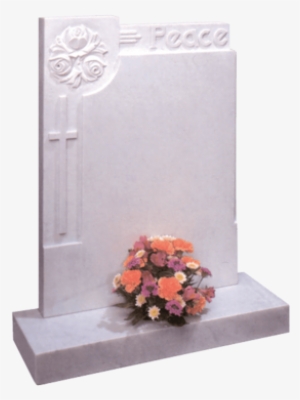 Headstone With Roses, Cross & 'peace' - Marble Headstone