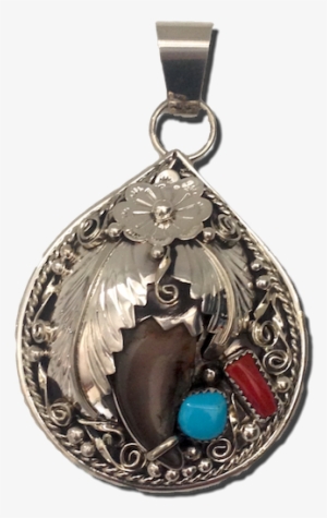 Sterling Silver Navajo Handmade Teardrop With Natural - Locket